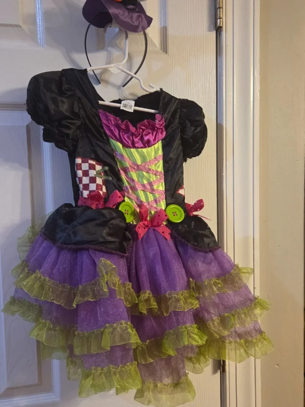 Girls Witch Costume Size 3T-4T Purple Black Dress Headband Halloween Outfit